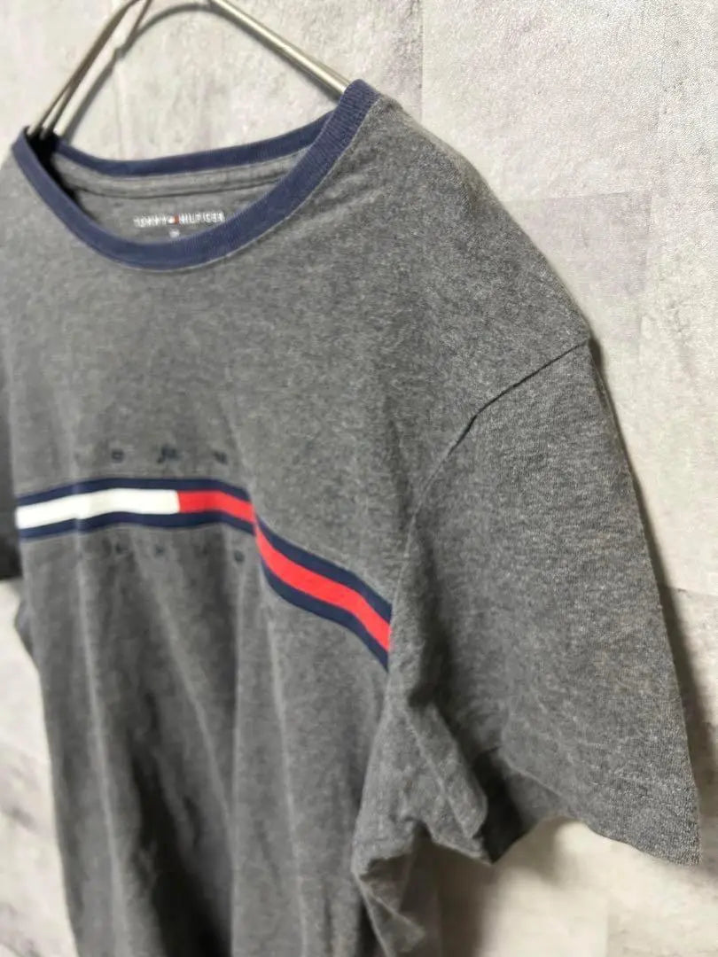 [Tommy] S size short sleeve T-shirt, gray, simple, logo embroidered, men's