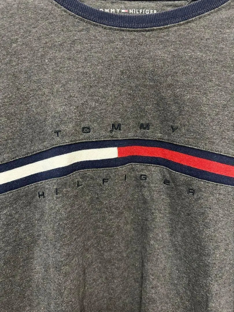 [Tommy] S size short sleeve T-shirt, gray, simple, logo embroidered, men's