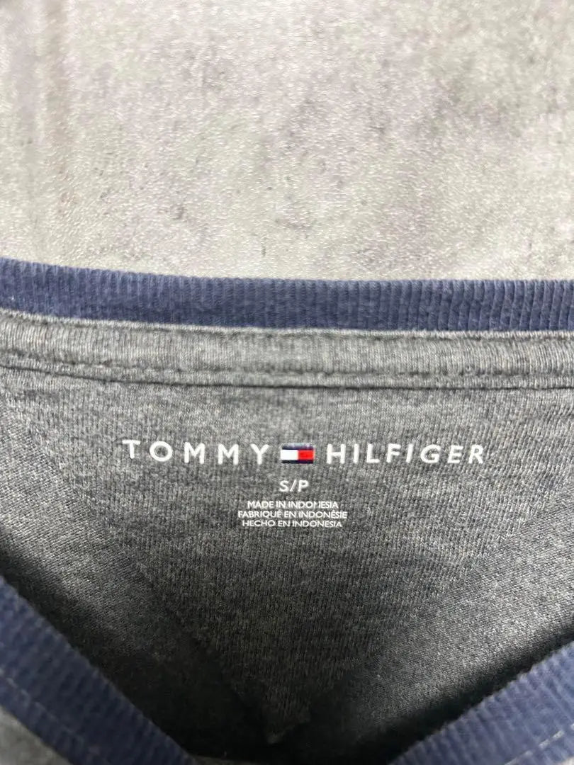 [Tommy] S size short sleeve T-shirt, gray, simple, logo embroidered, men's