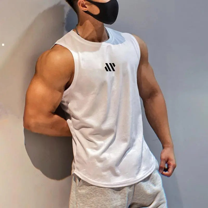 Men's Tank Top White XL Training Muscle Training Sports Quick Drying Sweat Absorbing