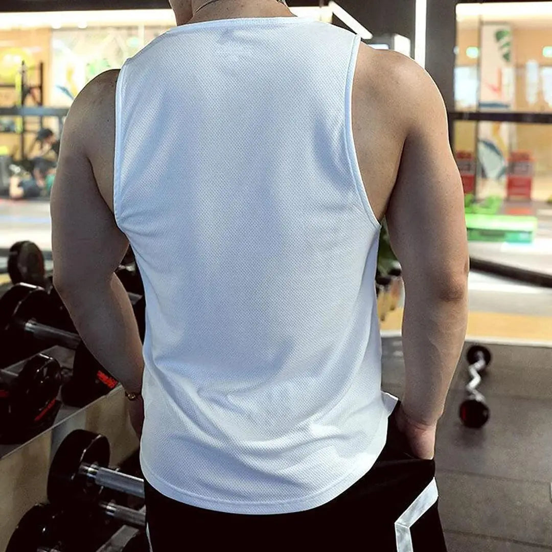 Men's Tank Top White XL Training Muscle Training Sports Quick Drying Sweat Absorbing