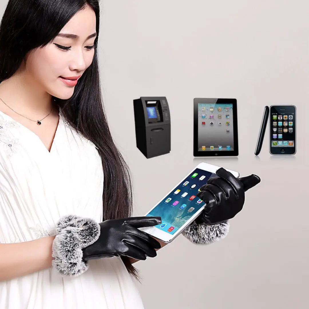 Guantes de piel de oveja para mujer, de alta calidad, modernos y con panel táctil, compatibles con teléfonos inteligentes