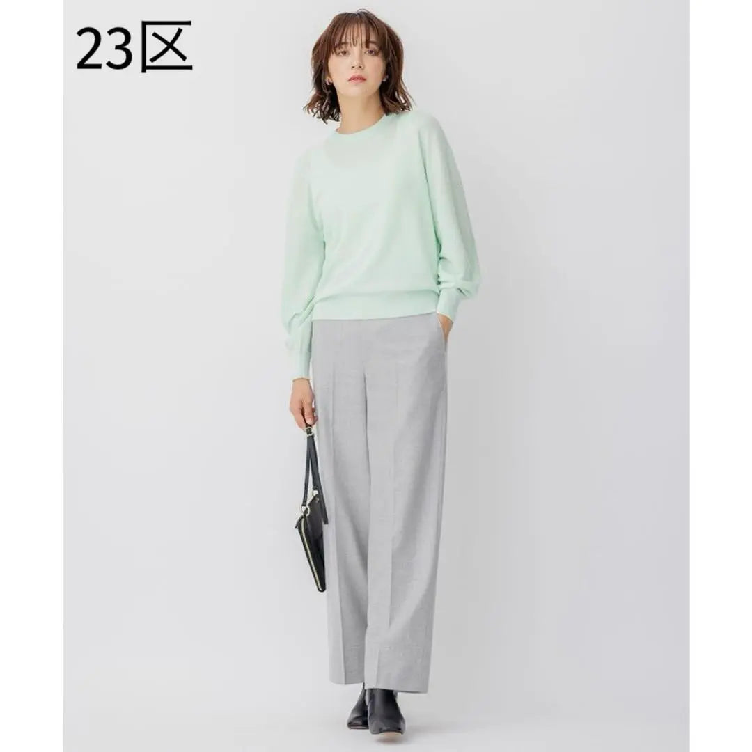 Beauty 23 Ward Pearl Wool Blend Long Sleeve Knit Balloon Sleeve 38 M Green | 美品 23区 パール ウールブレンド 長袖ニット バルーンスリーブ 38 M 緑