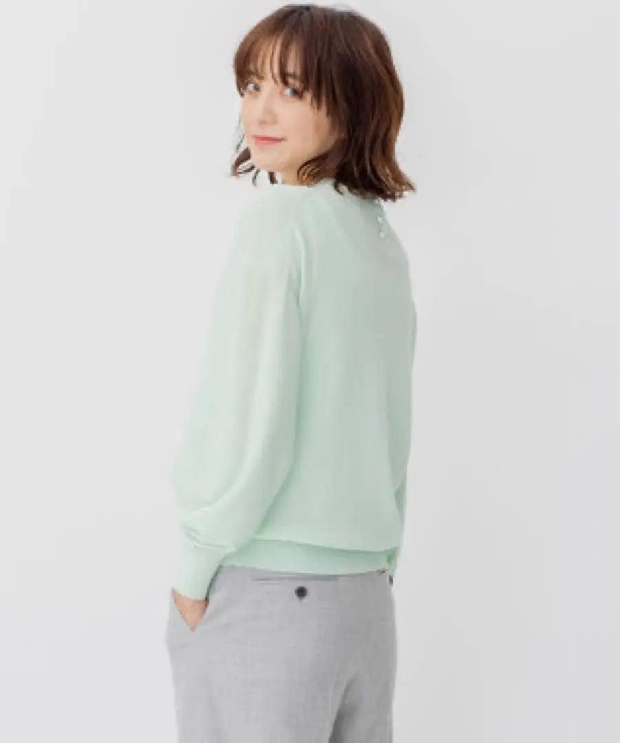 Beauty 23 Ward Pearl Wool Blend Long Sleeve Knit Balloon Sleeve 38 M Green | 美品 23区 パール ウールブレンド 長袖ニット バルーンスリーブ 38 M 緑