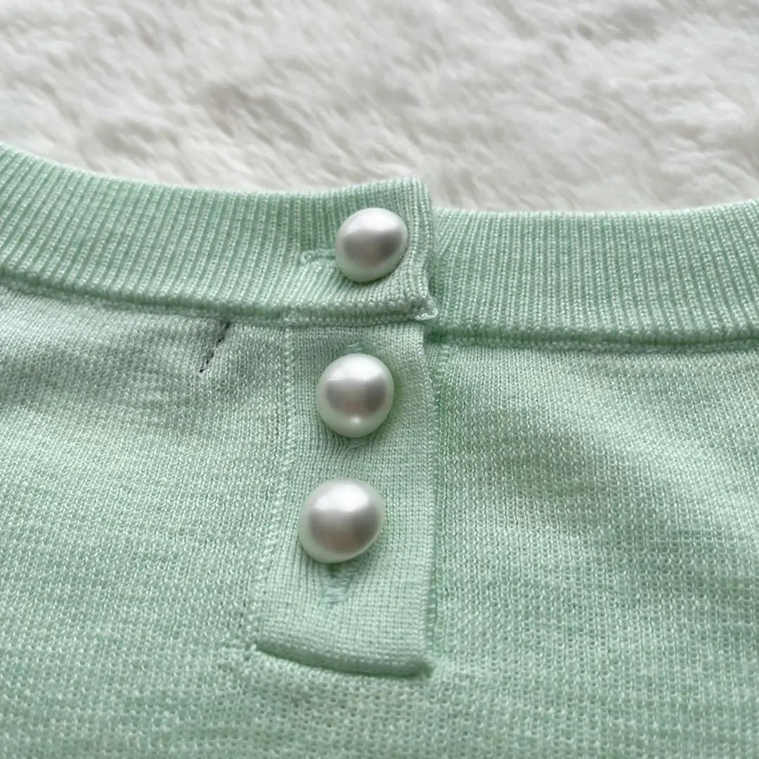 Beauty 23 Ward Pearl Wool Blend Long Sleeve Knit Balloon Sleeve 38 M Green | 美品 23区 パール ウールブレンド 長袖ニット バルーンスリーブ 38 M 緑