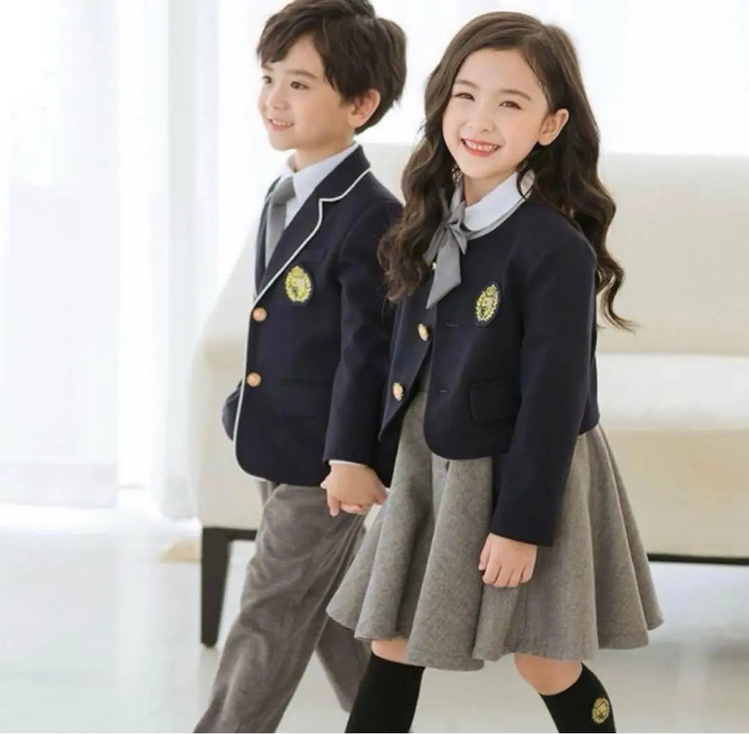 140cm Girls Formal Suit Uniform Style 6-piece Set Ribbon Entrance Ceremony Graduation Ceremony