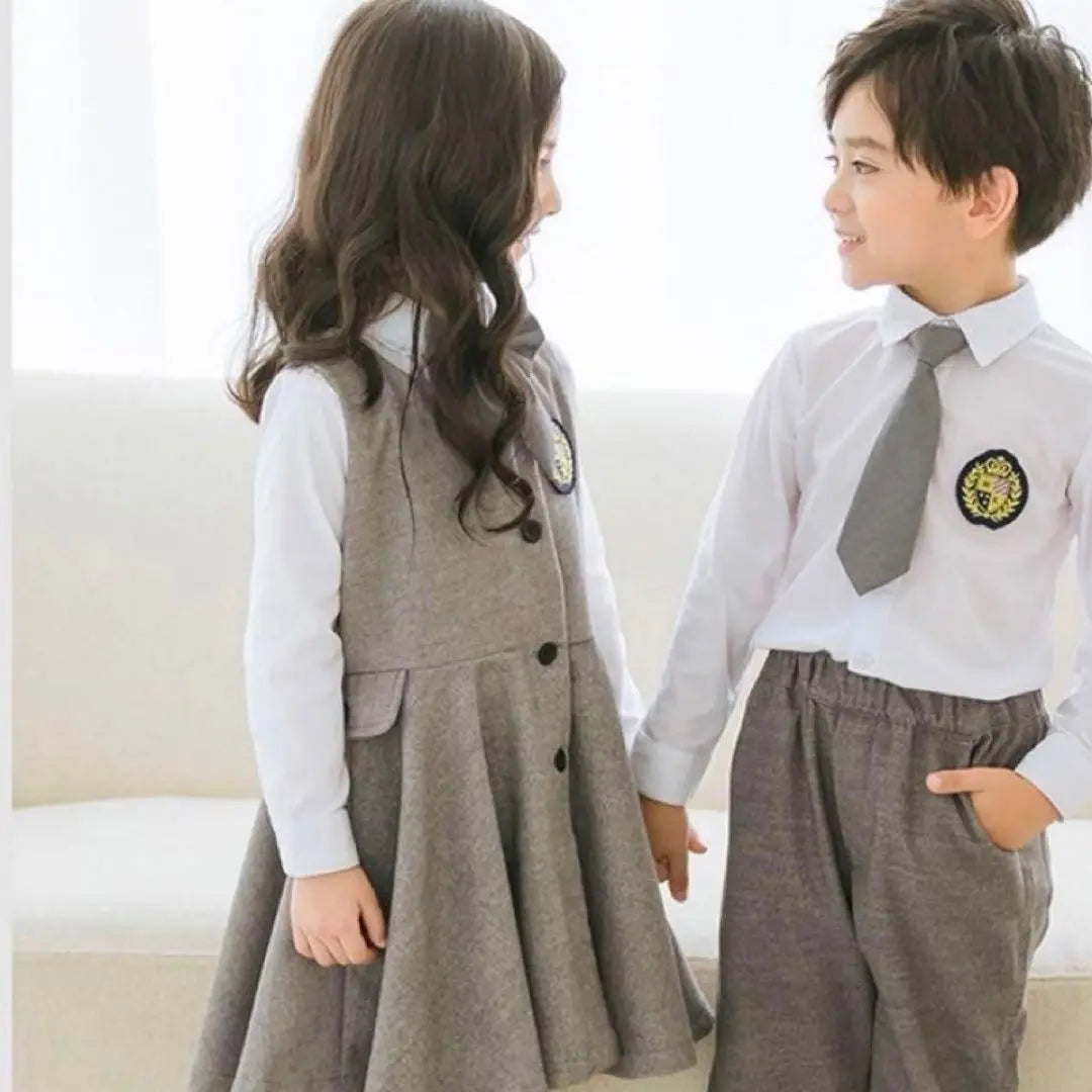 140cm Girls Formal Suit Uniform Style 6-piece Set Ribbon Entrance Ceremony Graduation Ceremony