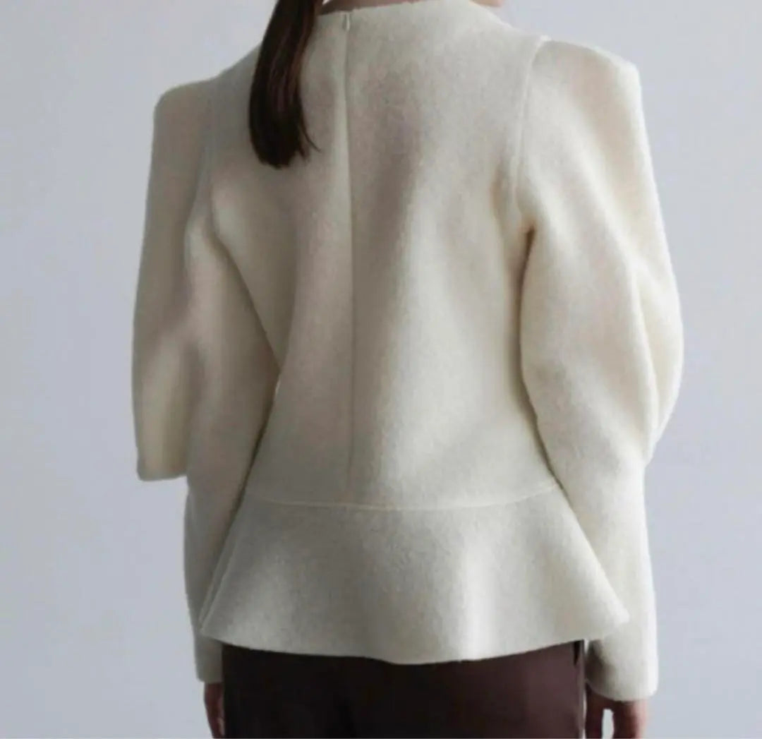 OHGA Souffle Knit Knit Peplum White Tops