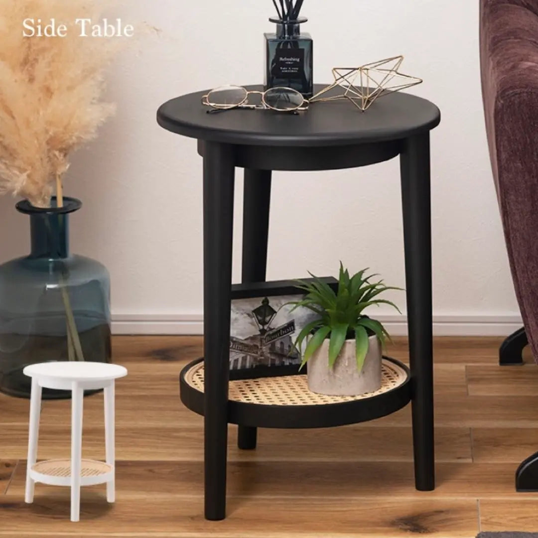 [Good condition] Rattan-style side table, black, 36cm wide