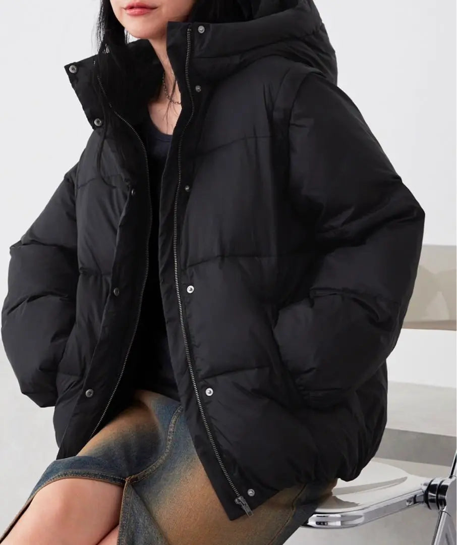 2WAY shine nylon hooded jacket