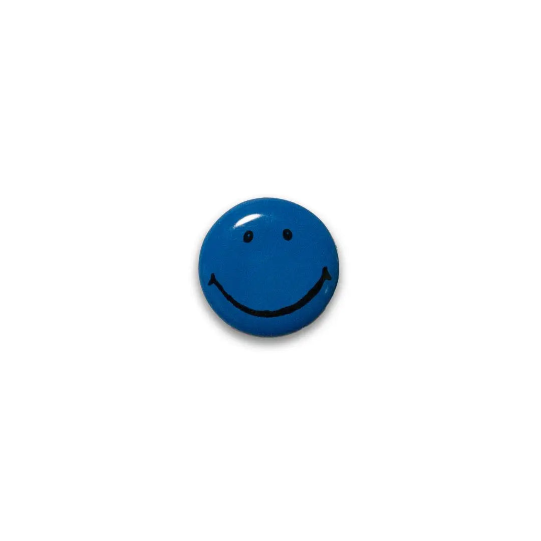 1970s deadstock smiley face vintage can badge blue