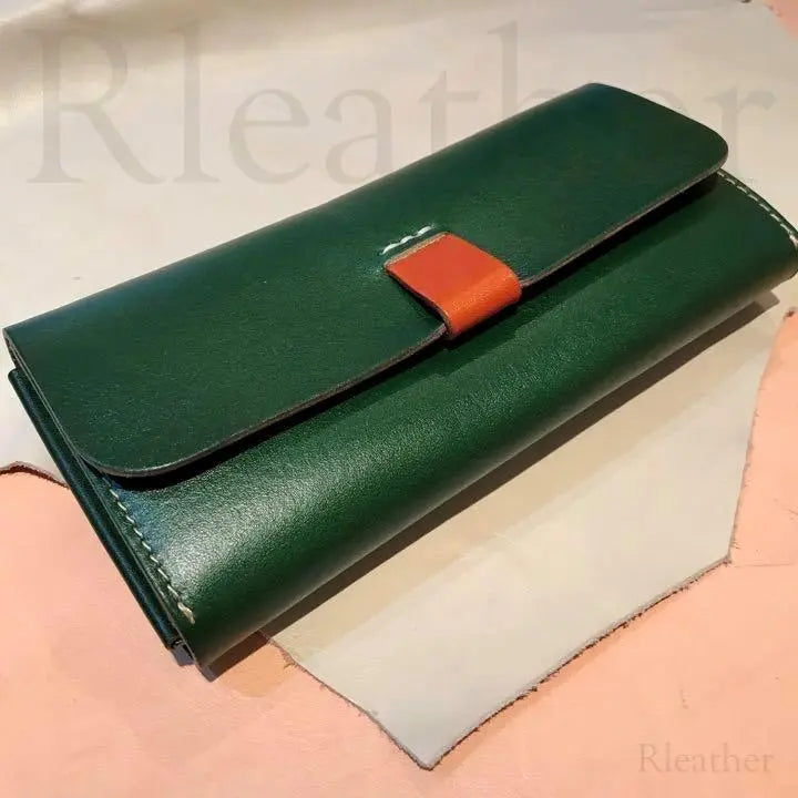 @Cuero italiano Cartera de cuero de cuero para hombre y mujer hecha a mano Verde # 699 | @イタリアンレザー 本革 長財布 メンズ レディース ハンドメイド緑 ＃699