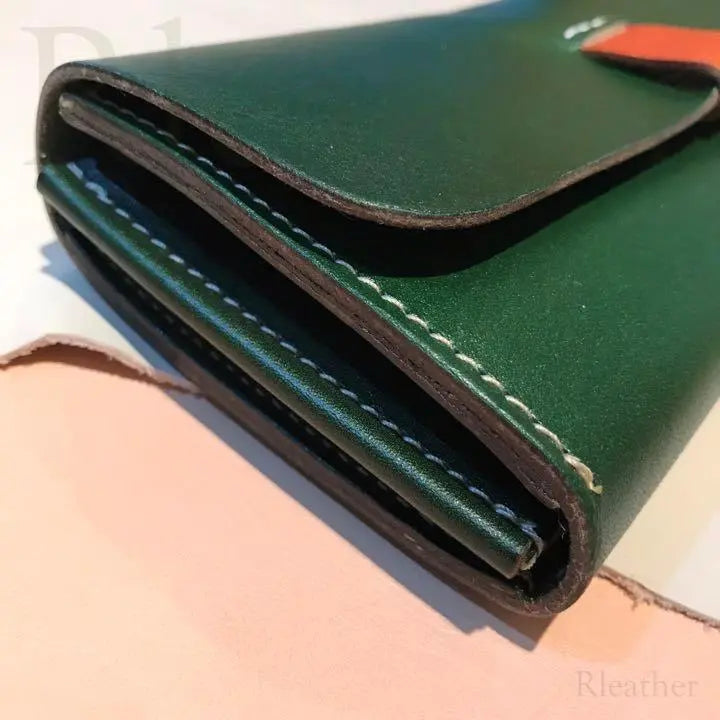 @Cuero italiano Cartera de cuero de cuero para hombre y mujer hecha a mano Verde # 699 | @イタリアンレザー 本革 長財布 メンズ レディース ハンドメイド緑 ＃699