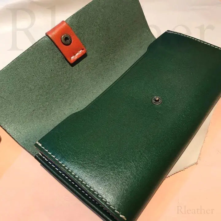 @Cuero italiano Cartera de cuero de cuero para hombre y mujer hecha a mano Verde # 699 | @イタリアンレザー 本革 長財布 メンズ レディース ハンドメイド緑 ＃699