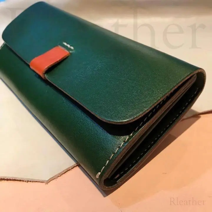 @Cuero italiano Cartera de cuero de cuero para hombre y mujer hecha a mano Verde # 699 | @イタリアンレザー 本革 長財布 メンズ レディース ハンドメイド緑 ＃699