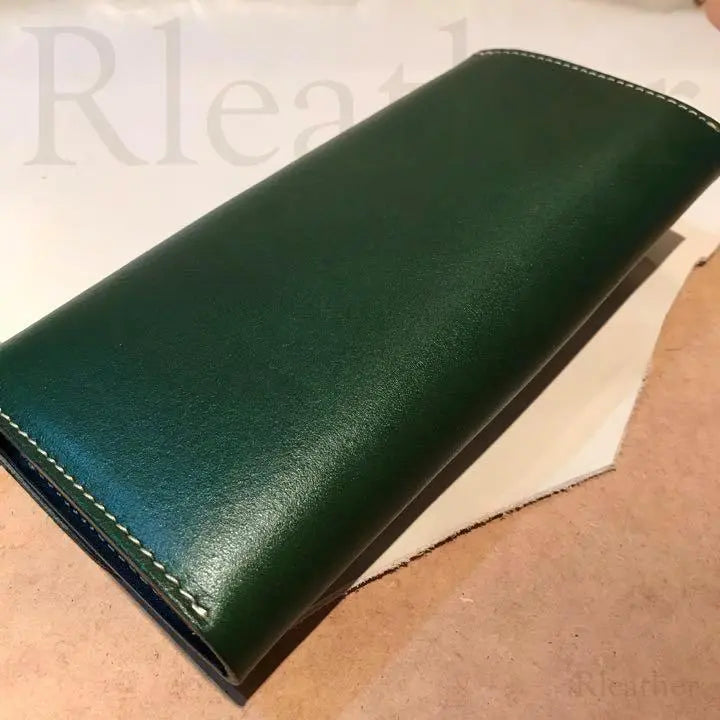 @Cuero italiano Cartera de cuero de cuero para hombre y mujer hecha a mano Verde # 699 | @イタリアンレザー 本革 長財布 メンズ レディース ハンドメイド緑 ＃699