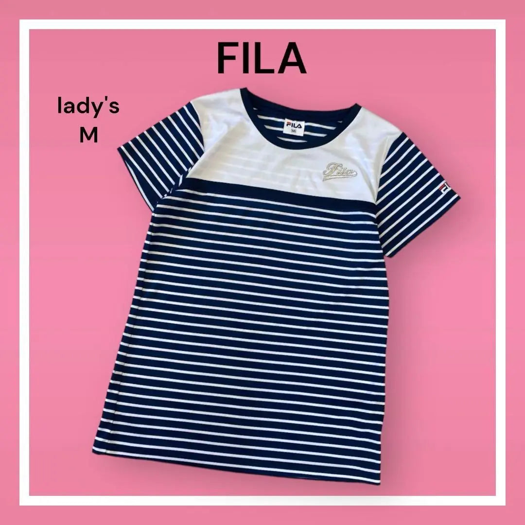 FILA Short Sleeve T-Shirt Navy M Women's Striped Pattern