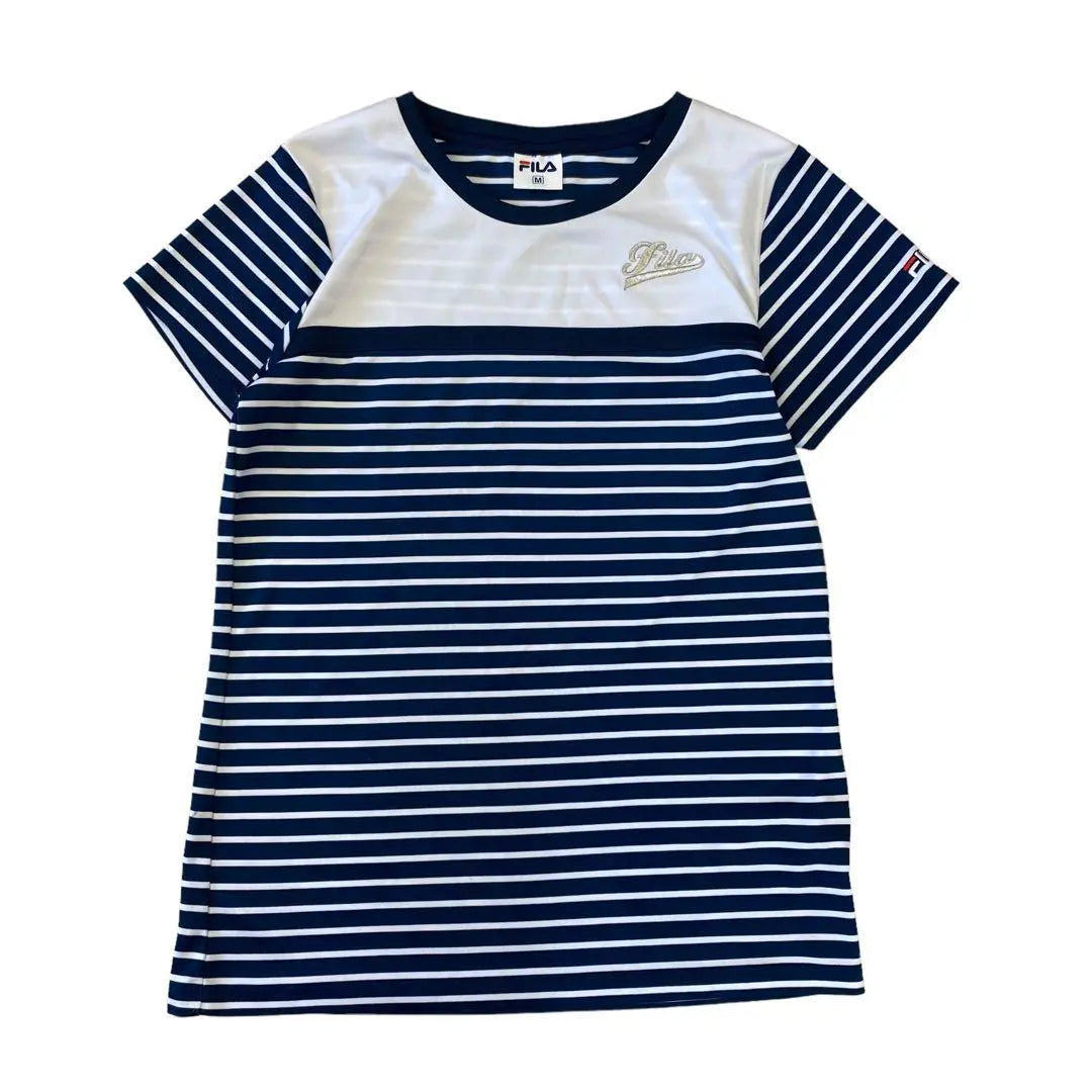 FILA Short Sleeve T-Shirt Navy M Women's Striped Pattern