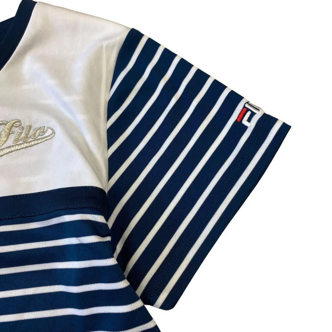 FILA Short Sleeve T-Shirt Navy M Women's Striped Pattern