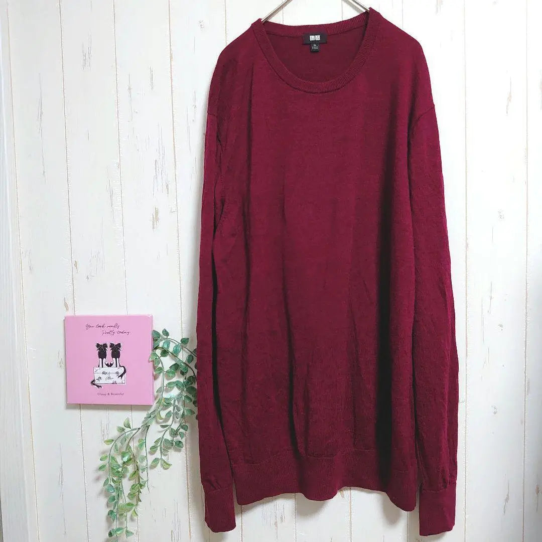 UNIQLO cool neck knit/sweater XL 〛thin 100% wool large size