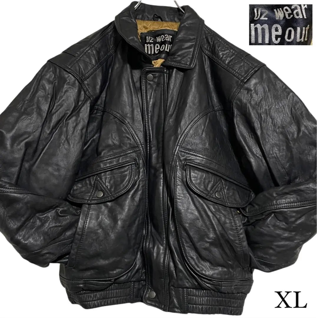 [Gold lining x large size] Genuine leather real leather single rider jacket black XL