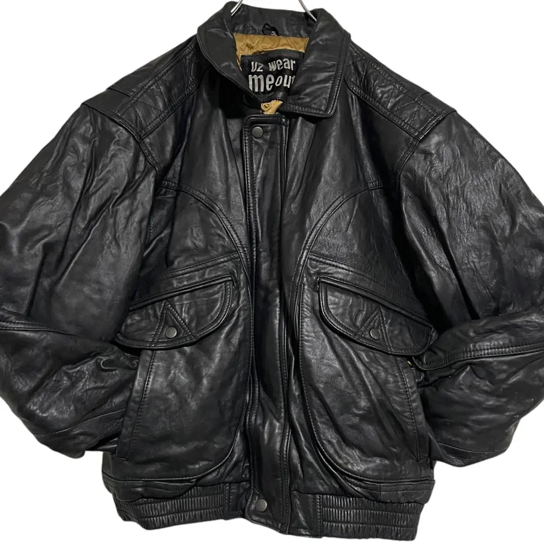 [Gold lining x large size] Genuine leather real leather single rider jacket black XL