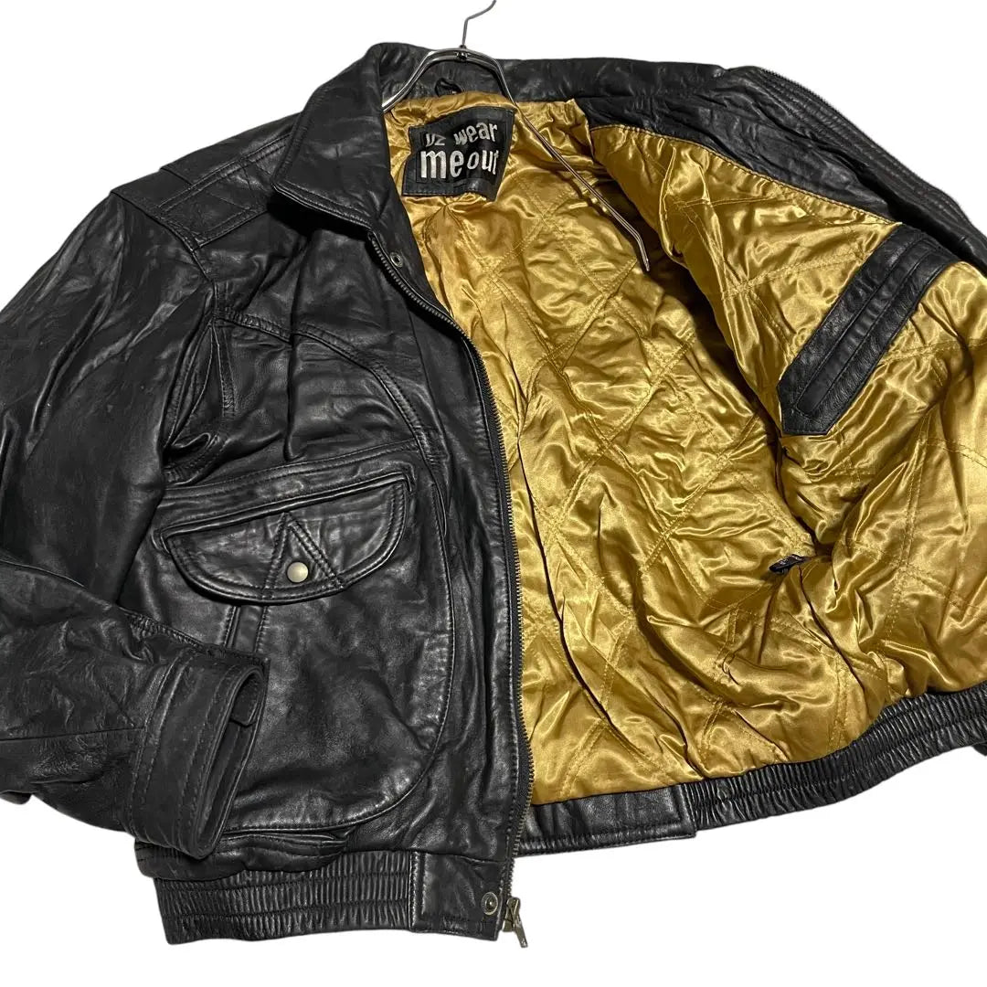 [Gold lining x large size] Genuine leather real leather single rider jacket black XL