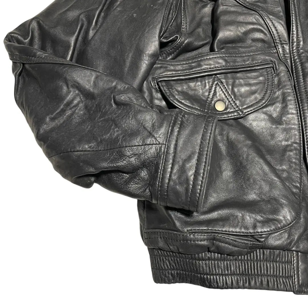 [Gold lining x large size] Genuine leather real leather single rider jacket black XL