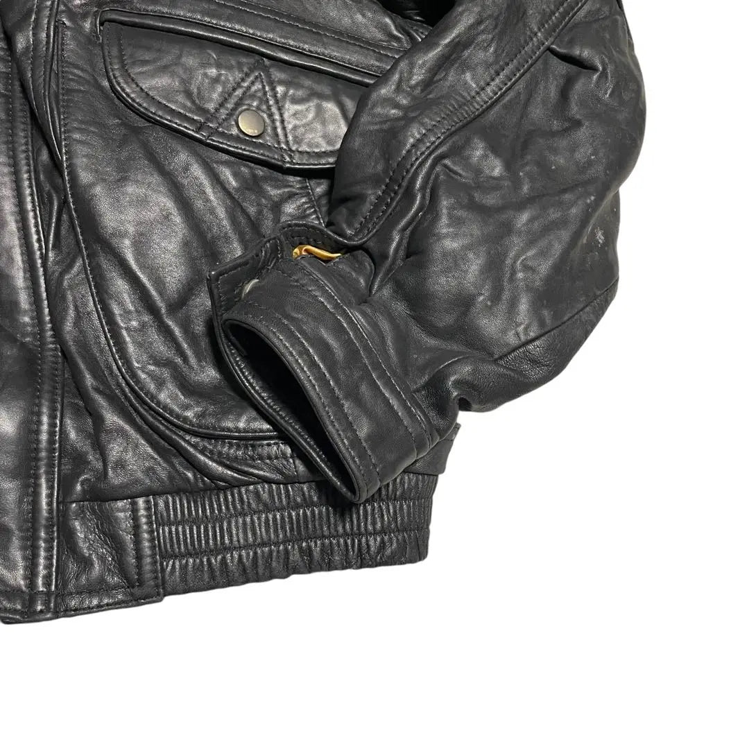 [Gold lining x large size] Genuine leather real leather single rider jacket black XL