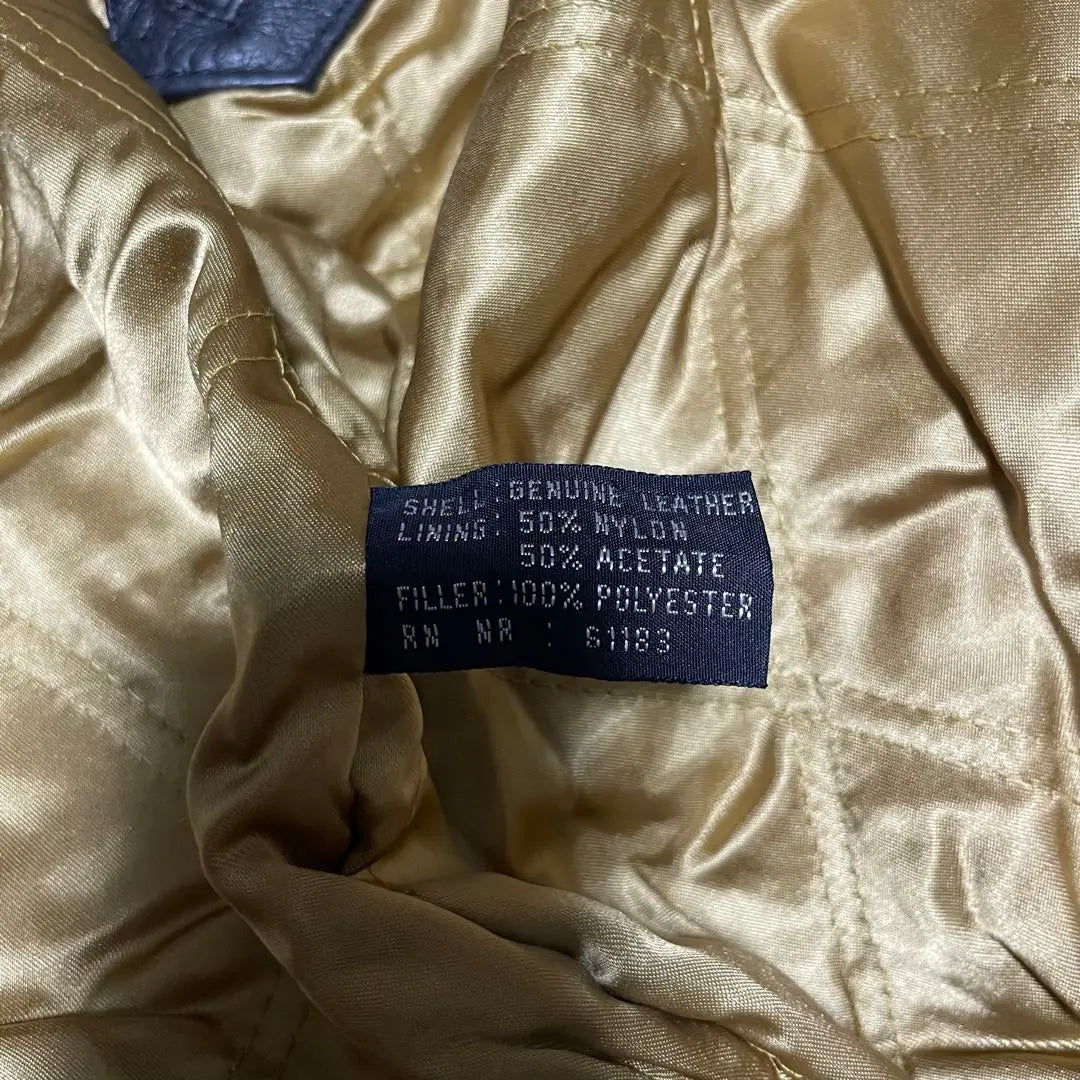 [Forro dorado x talla grande] Chaqueta de cuero genuino para un solo jinete, de cuero real, negra, XL