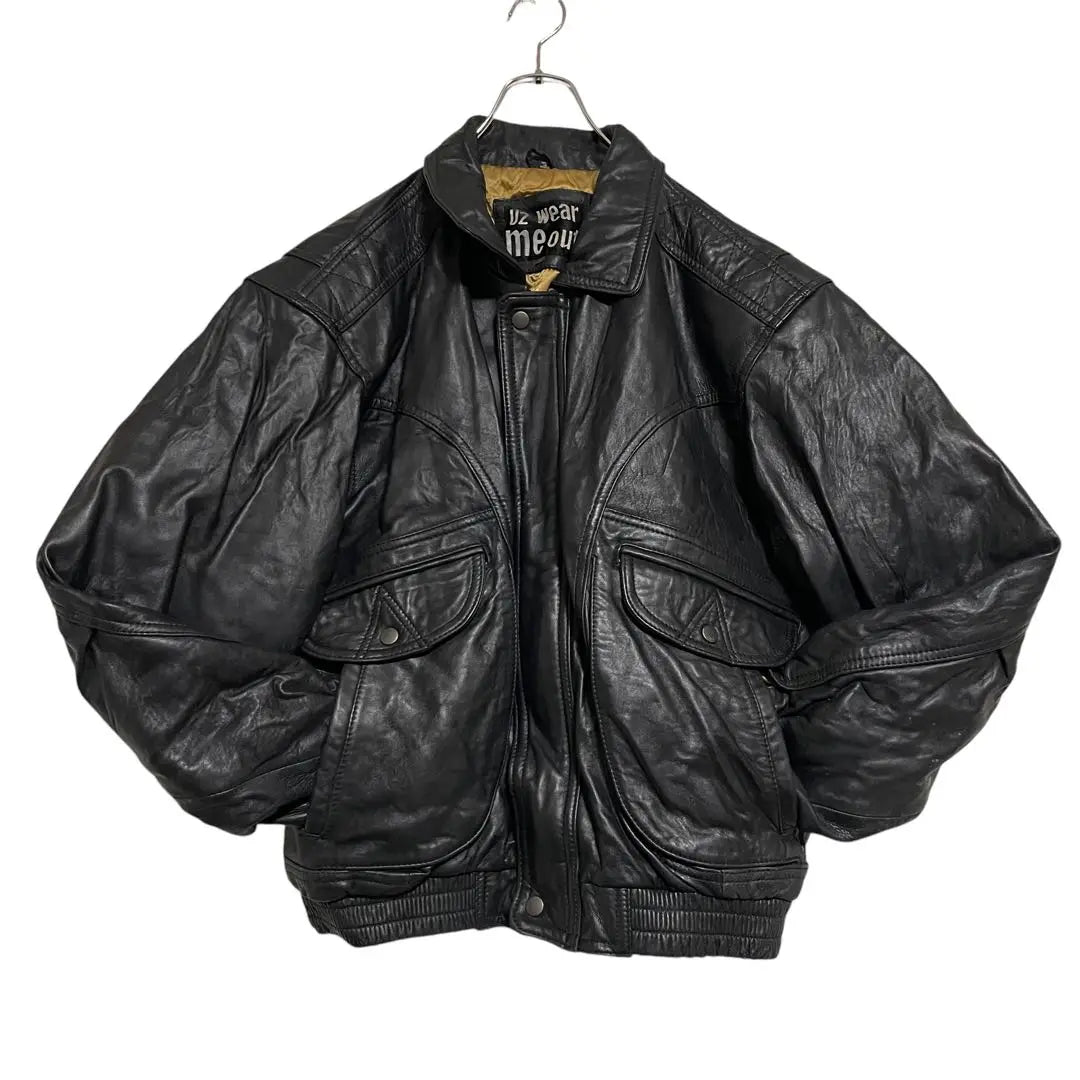 [Gold lining x large size] Genuine leather real leather single rider jacket black XL