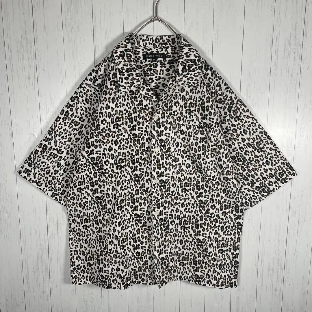 [Ropa usada] Camisa vintage de manga corta Estampado de leopardo Leopardo Animal Blanco Marrón Negro | [古着]ビンテージ 半袖 シャツ 豹柄 レオパード アニマル 白 茶色 黒