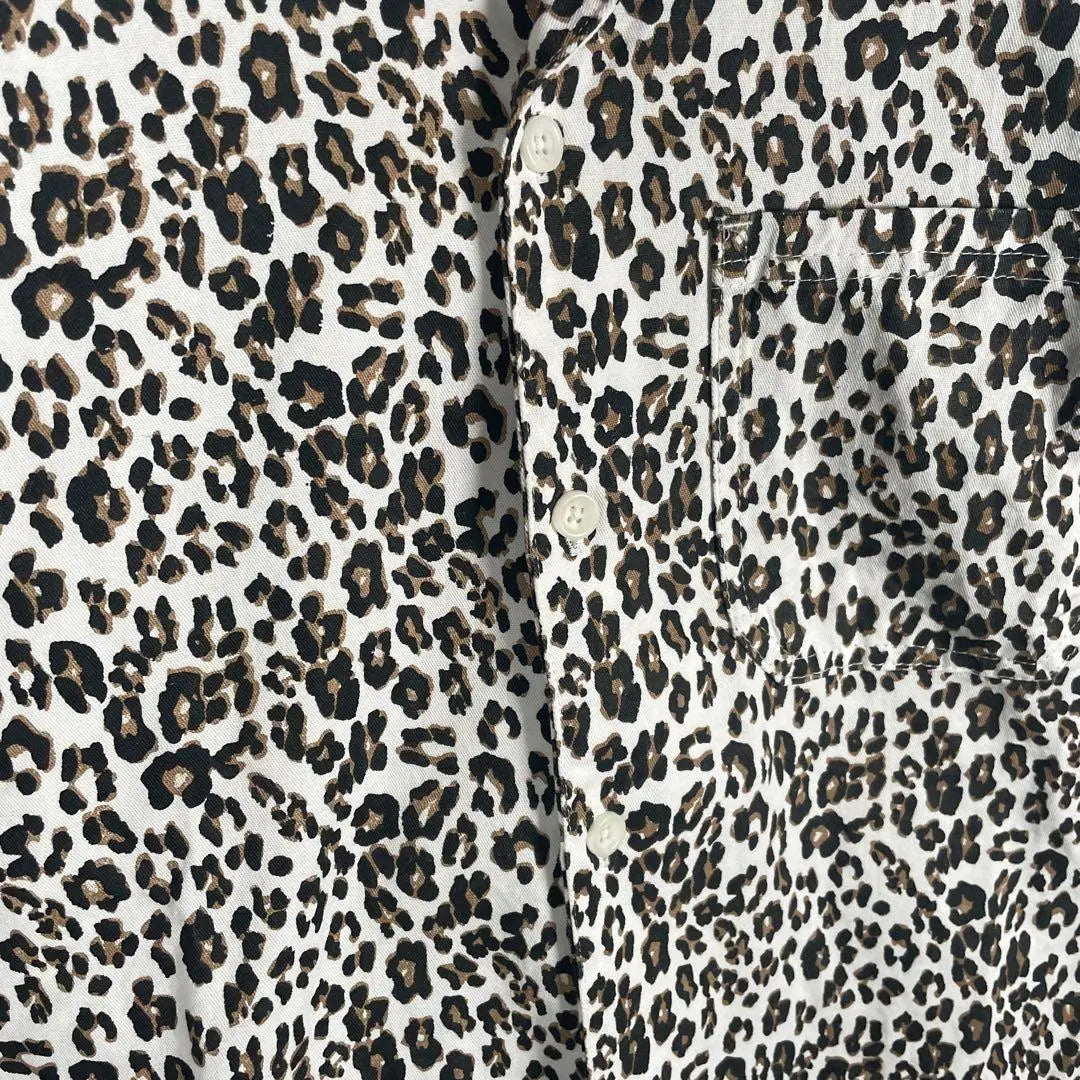 [Ropa usada] Camisa vintage de manga corta Estampado de leopardo Leopardo Animal Blanco Marrón Negro | [古着]ビンテージ 半袖 シャツ 豹柄 レオパード アニマル 白 茶色 黒