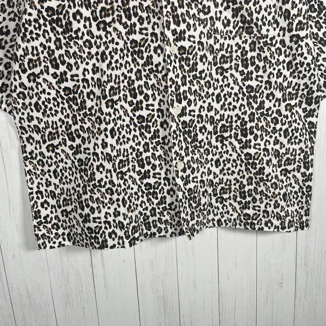 [Ropa usada] Camisa vintage de manga corta Estampado de leopardo Leopardo Animal Blanco Marrón Negro | [古着]ビンテージ 半袖 シャツ 豹柄 レオパード アニマル 白 茶色 黒