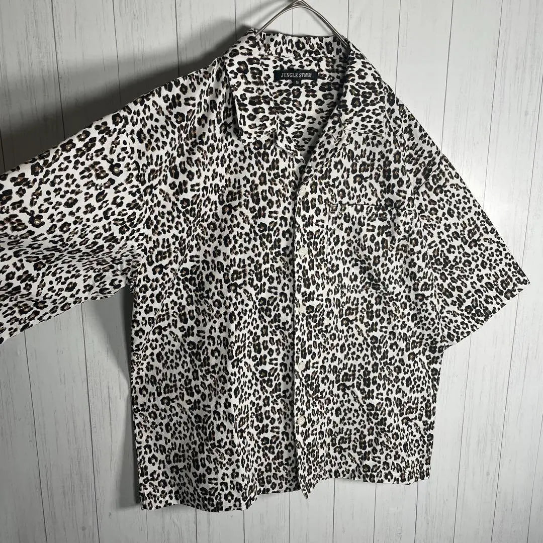 [Ropa usada] Camisa vintage de manga corta Estampado de leopardo Leopardo Animal Blanco Marrón Negro | [古着]ビンテージ 半袖 シャツ 豹柄 レオパード アニマル 白 茶色 黒