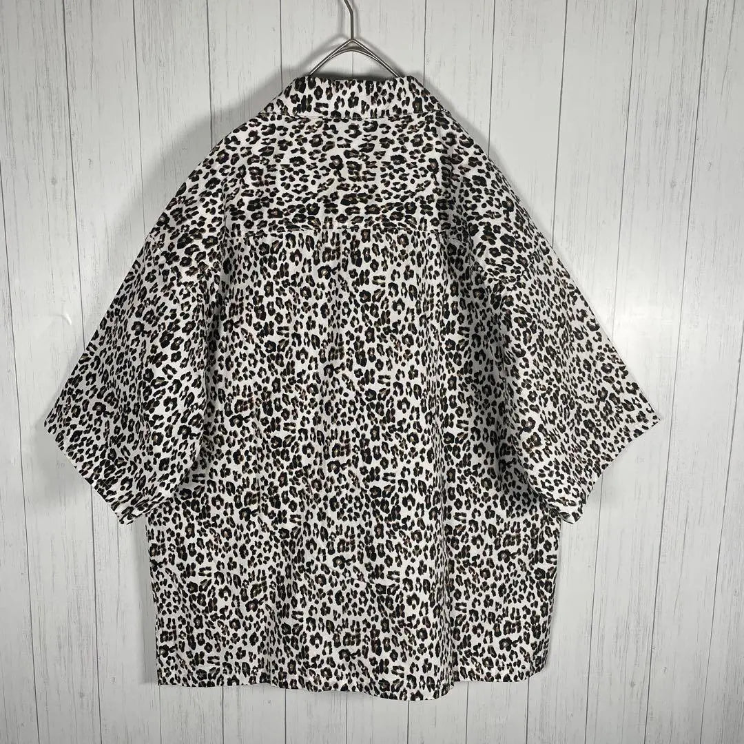 [Ropa usada] Camisa vintage de manga corta Estampado de leopardo Leopardo Animal Blanco Marrón Negro | [古着]ビンテージ 半袖 シャツ 豹柄 レオパード アニマル 白 茶色 黒