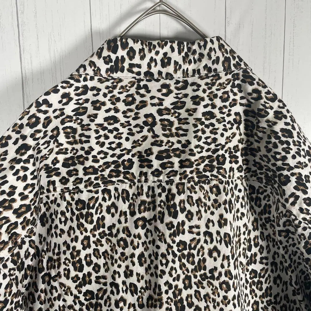 [Ropa usada] Camisa vintage de manga corta Estampado de leopardo Leopardo Animal Blanco Marrón Negro | [古着]ビンテージ 半袖 シャツ 豹柄 レオパード アニマル 白 茶色 黒