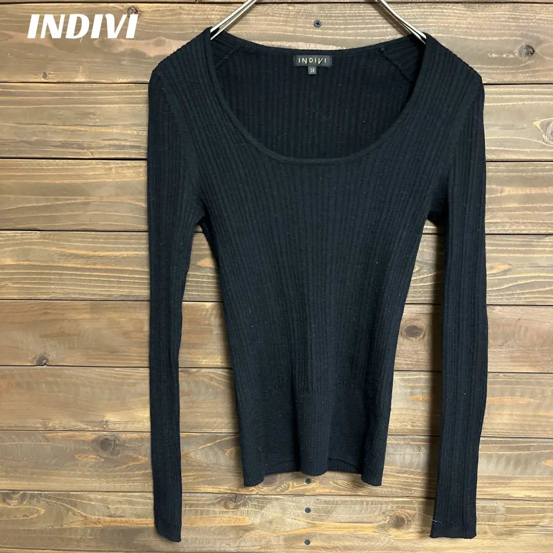 ♦︎【Indivi】INDIVI Black Rib Knit Long Sleeve Knit Saw M