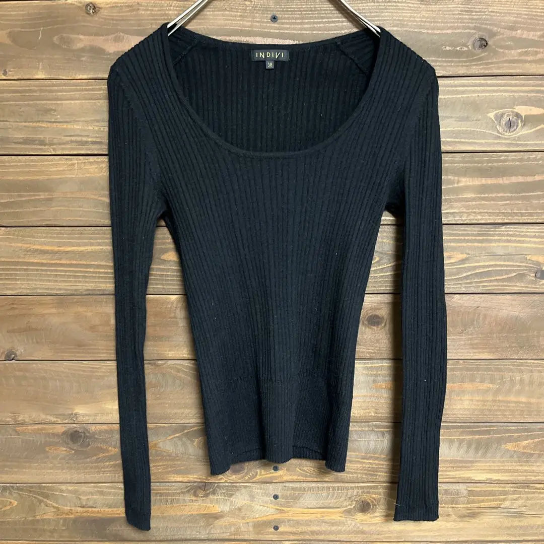 ♦︎【Indivi】INDIVI Black Rib Knit Long Sleeve Knit Saw M