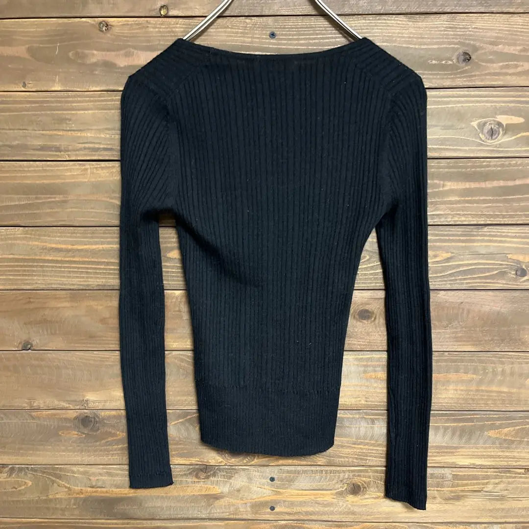 ♦︎【Indivi】INDIVI Black Rib Knit Long Sleeve Knit Saw M