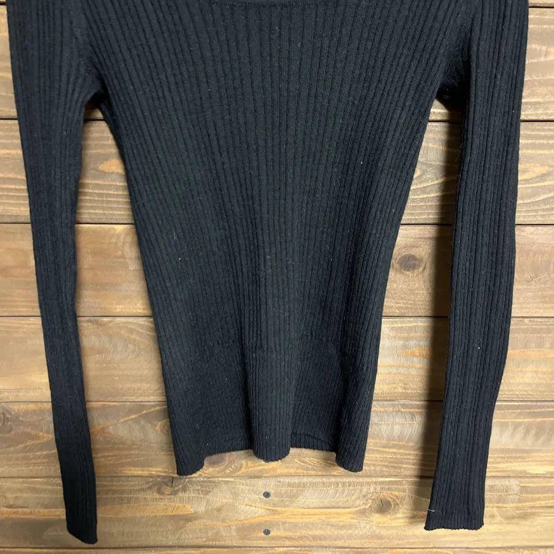 ♦︎【Indivi】INDIVI Black Rib Knit Long Sleeve Knit Saw M