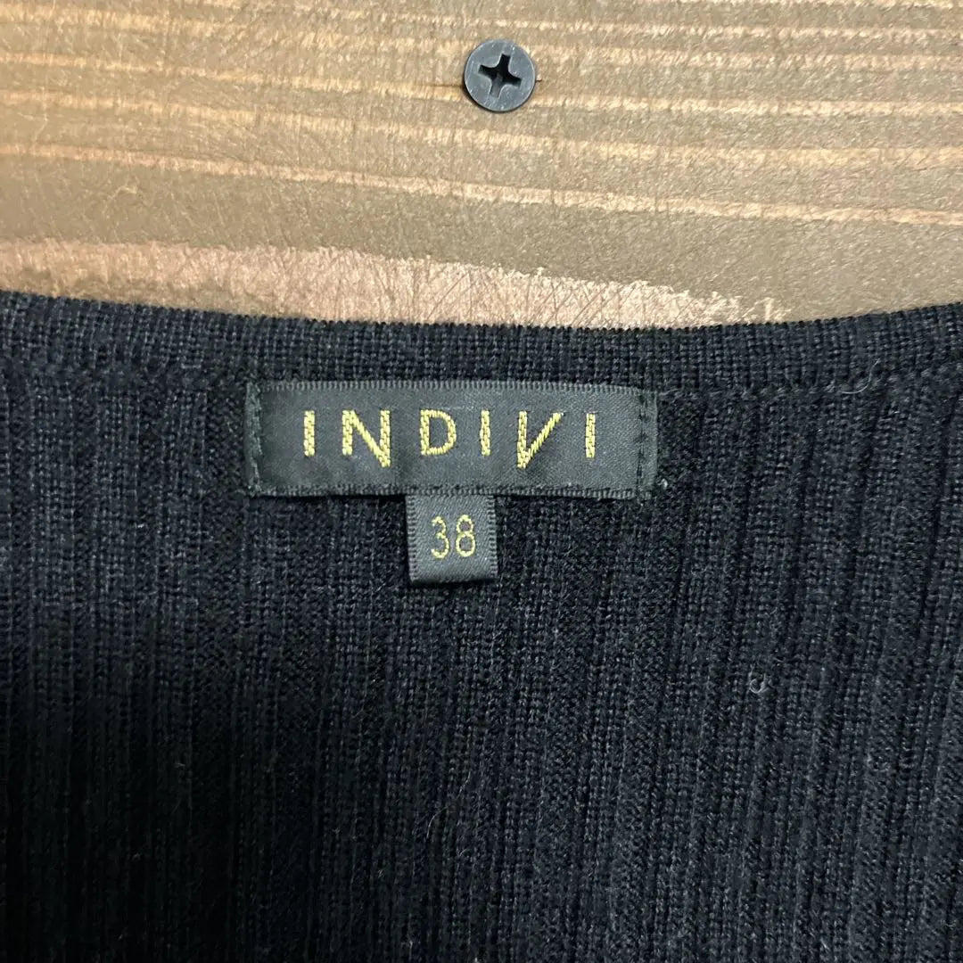 ♦︎【Indivi】INDIVI Black Rib Knit Long Sleeve Knit Saw M