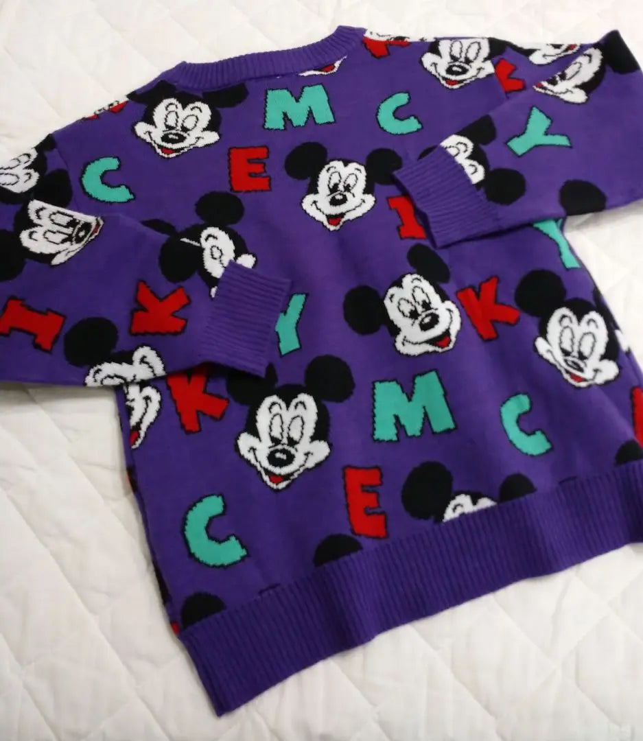 [New] Mickey Mouse Knit Sweater Purple Disney Alphabet English