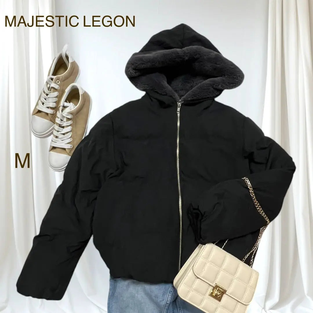 Beautiful condition Majestic Legon Hooded Furr Eco Down Black & Gray Cute M