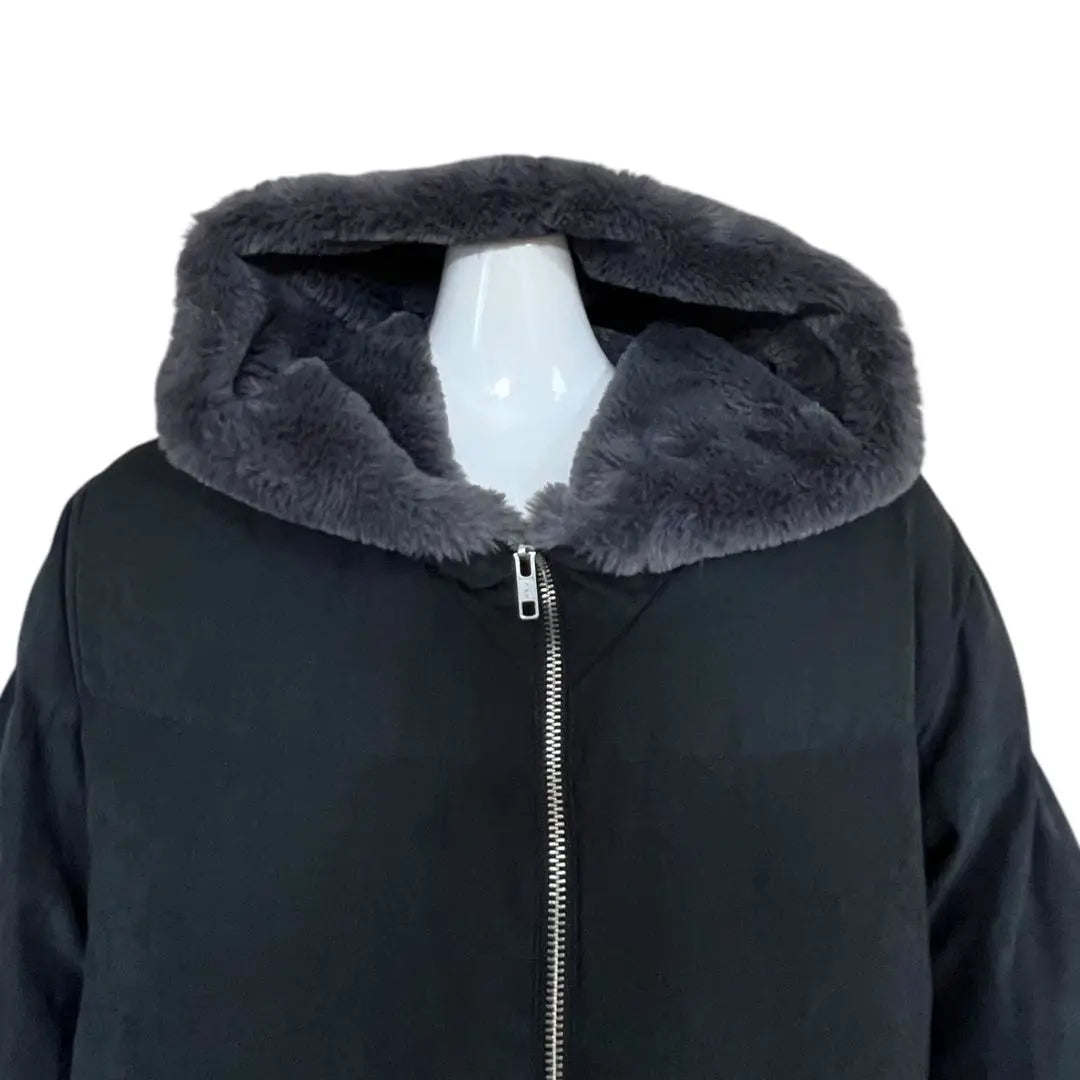 Beautiful condition Majestic Legon Hooded Furr Eco Down Black & Gray Cute M