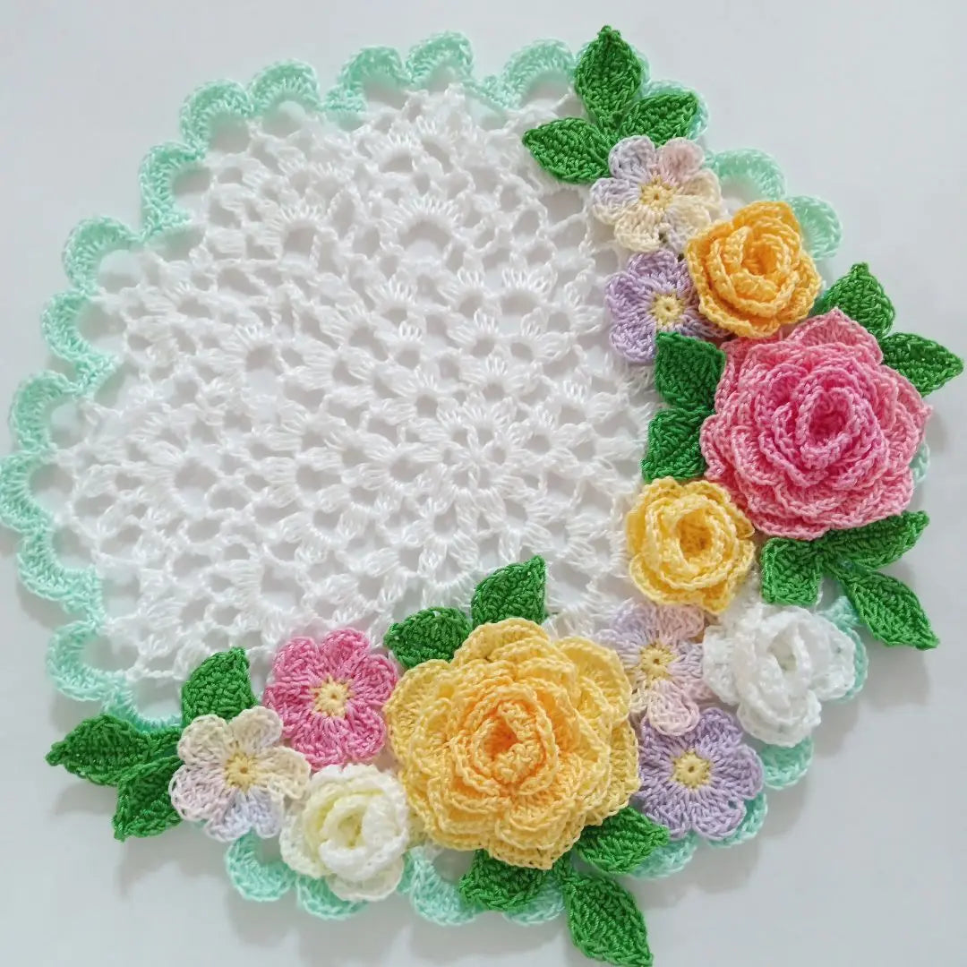 Lace knitted doily♥ Spring garden roses handmade