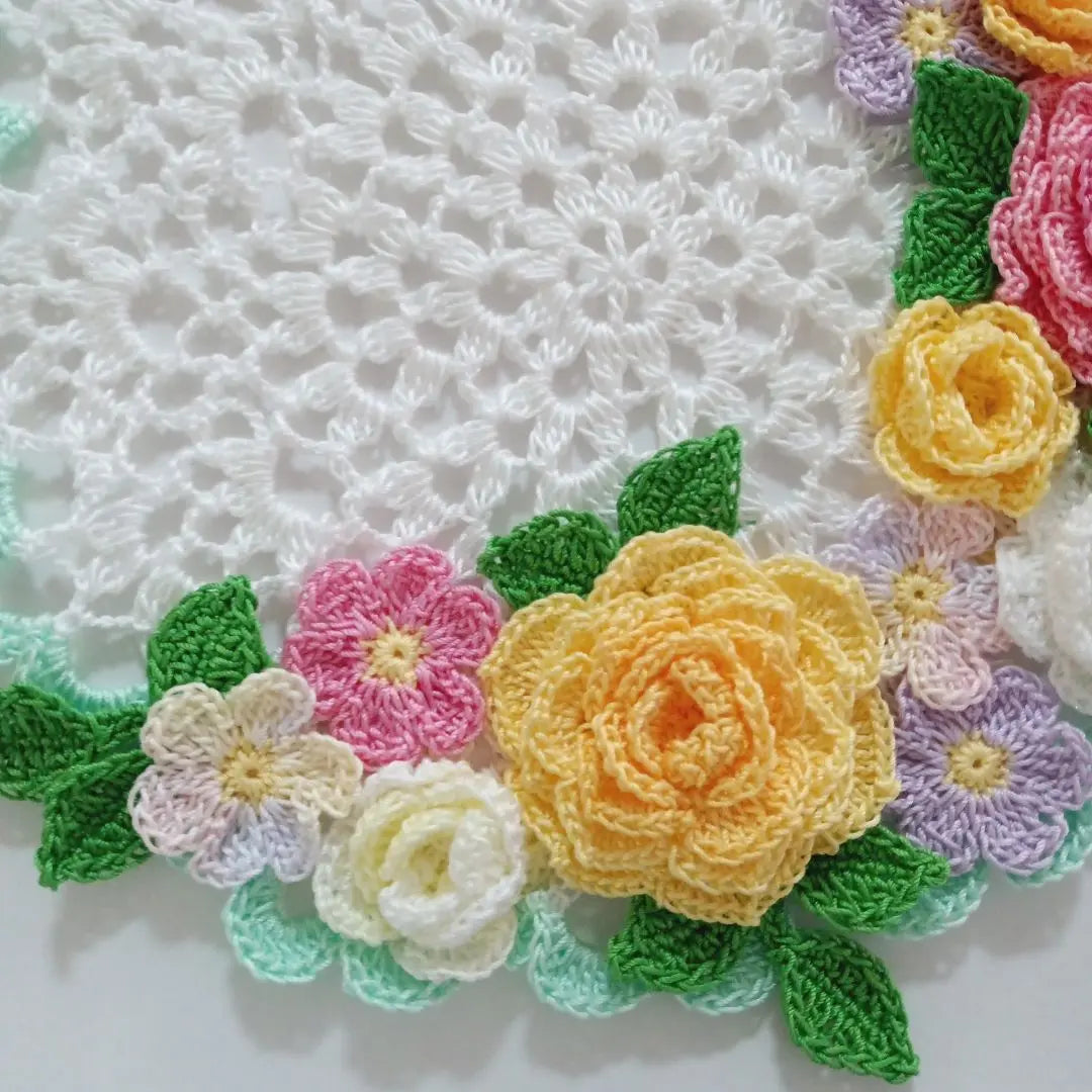 Lace knitted doily♥ Spring garden roses handmade