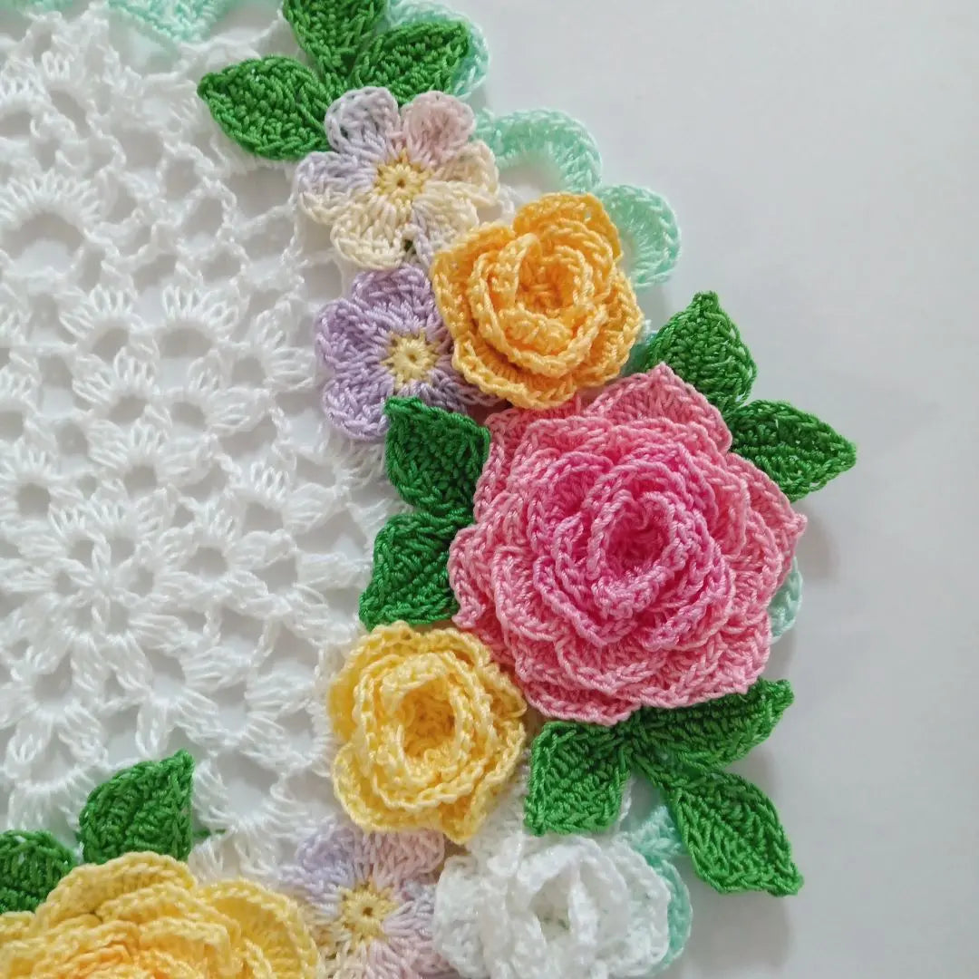 Lace knitted doily♥ Spring garden roses handmade