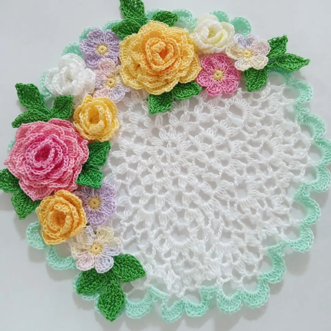 Lace knitted doily♥ Spring garden roses handmade