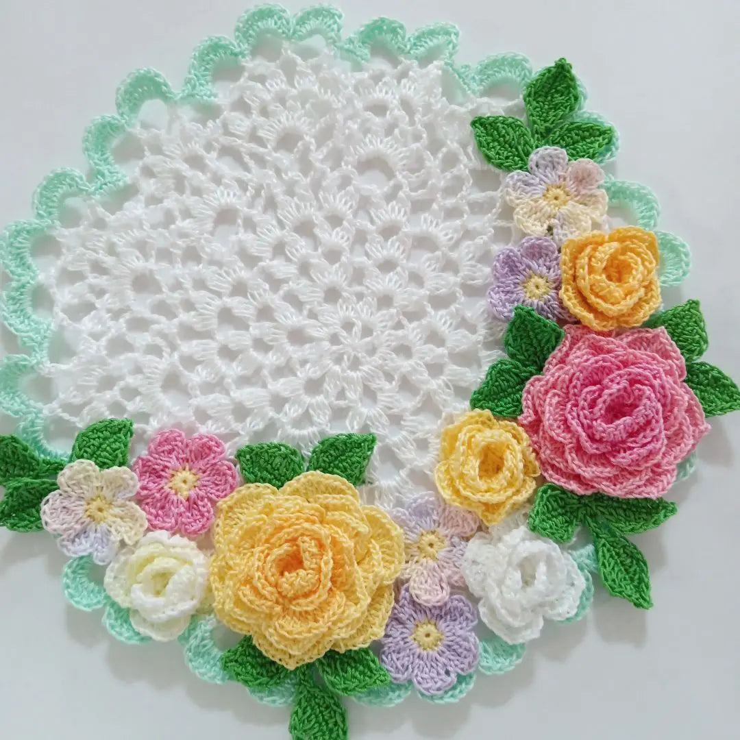 Lace knitted doily♥ Spring garden roses handmade